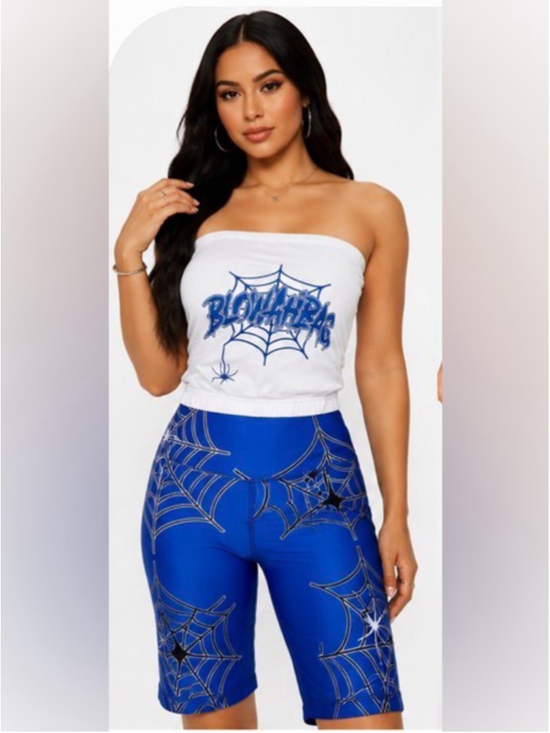 Blowahbag Pants - Blowahbag 2 Piece Set White Tube Top Peach (M) or blue (L) biker shorts